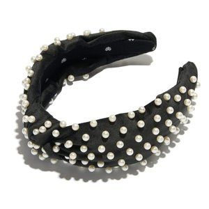 Lele Sadoughi Jet Pearl Velvet Knotted Headband